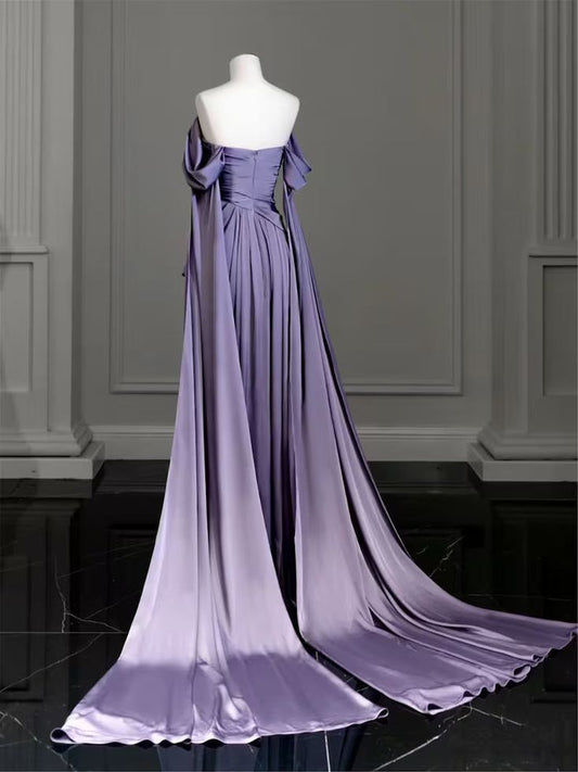Modest Purple Satin Long Prom Dress,Purple Evening Dress S5183