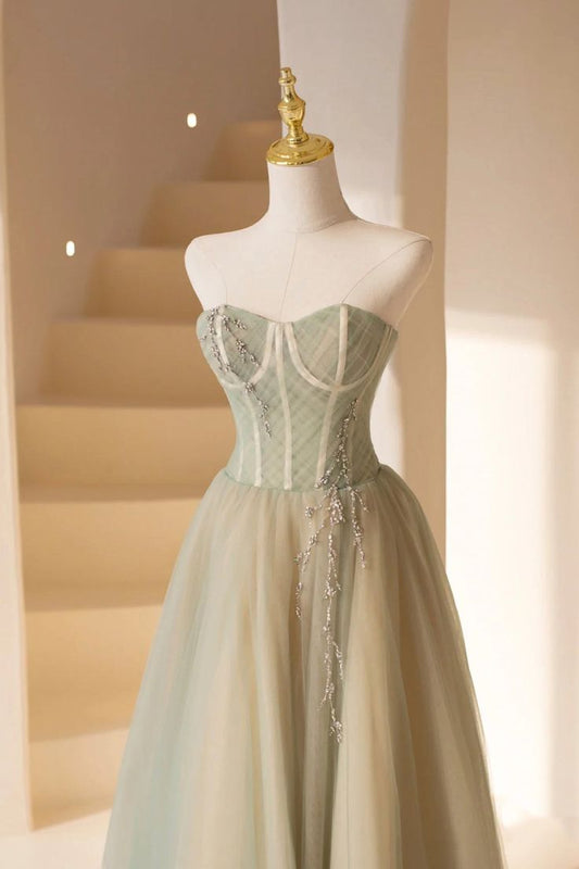 Lovely Strapless Long Tulle Prom Dress, A-Line Evening Dress S5100