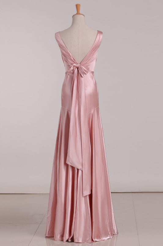 V-Neck Pink Tie Back Mermaid Bridesmaid Dress fg5003