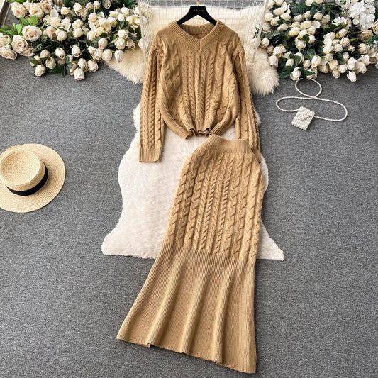 women's long-sleeved top + skirt two-piece set S4521