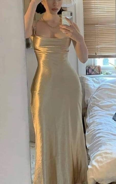 Elegant Mermaid Straps Gold Maxi Dress Birthday Outfits fg4584