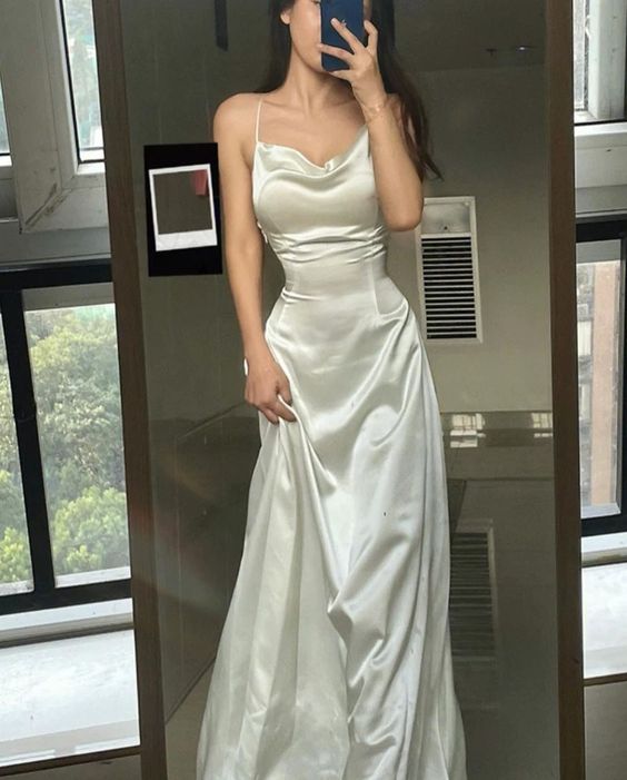 Spaghetti Straps Dress Ivory Party Prom Dress fg4393