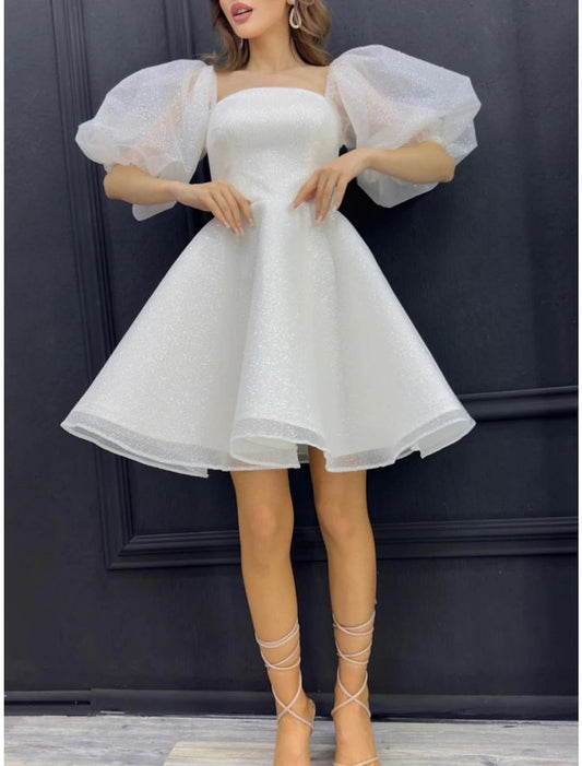 A-Line Homecoming Dresses Sparkle Dress Homecoming Short / Mini Half Sleeve Square Neck Sequined with Glitter Pleats S5179
