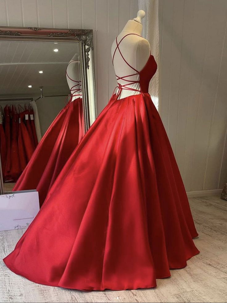 Simple Backless Red Satin Long Prom Dress Open Back Formal Dresses Red Evening Gown