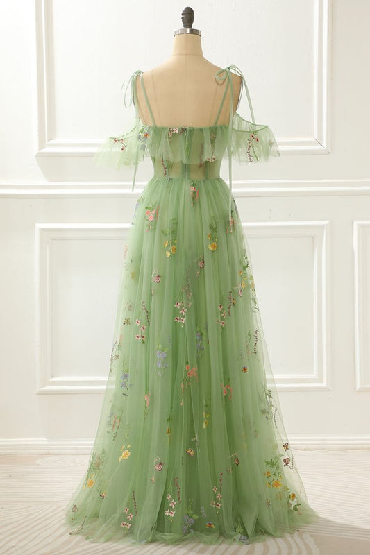 A-Line Embroidery Prom Dress with Slit fg4399