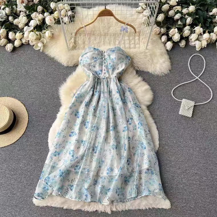 Floral Party Dress, Spaghetti Strap Chic Dress S4441