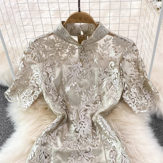 Chinese style see-through a-line dress S4311