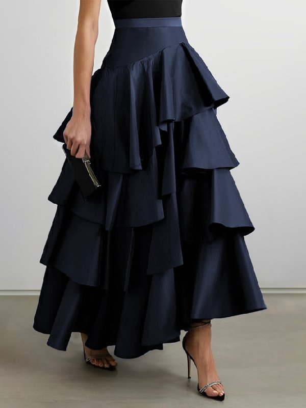 Stylish Selection A-Line High Waisted Falbala Solid Color Skirts Bottoms S2820