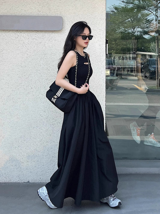 Black sleeveless dress for women black skirt S3459