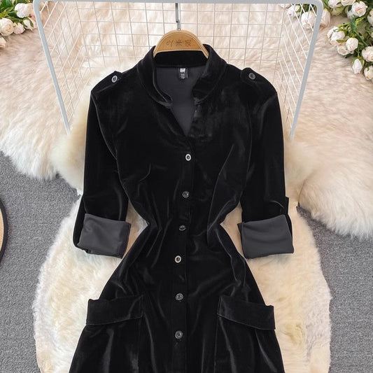 velvet cardigan dress fashion long skirt S3946