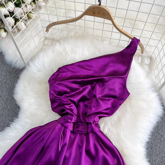 birthday party long dress off-shoulder straps A-line dress S3980