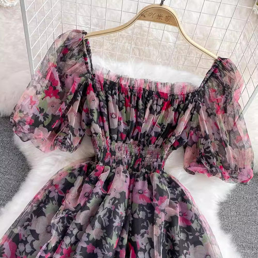 square neck floral dress new style dress S3957