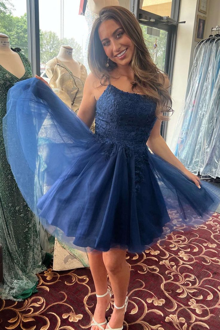 A-Line Straps Appliques Short Homecoming Dress S3282