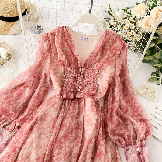 Chiffon Floral Dress,chic Sweet Dress S4436