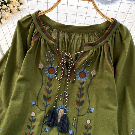 embroidered round neck shirt women's casual top S3965