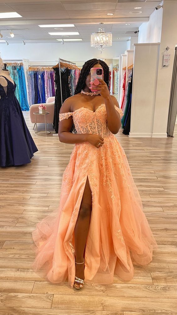 Peach Pink Glitter Ballgown with Corset Bodice S3856