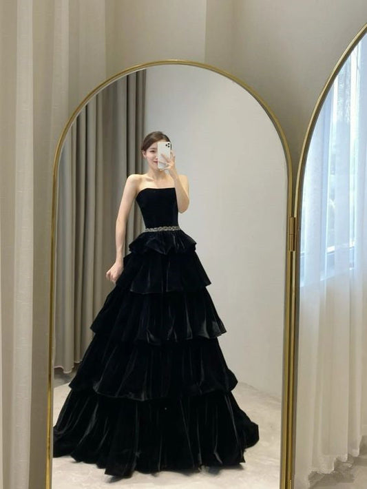 Black Long Velvet Prom Dress Long Formal Evening Dresses S3508