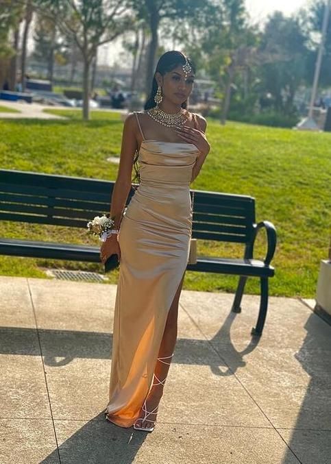 Champagne prom evening dresses party gown