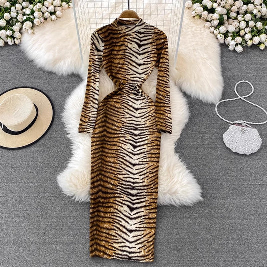sexy leopard print for women long-sleeved long skirt S3888