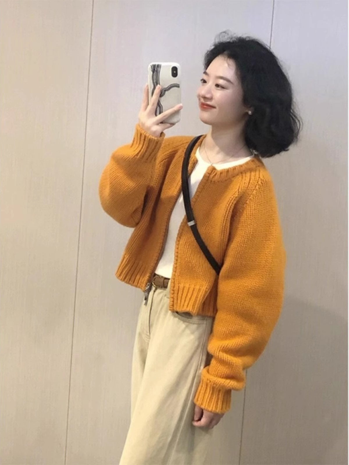 Orange knitted cardigan sweater spring women's new spring and autumn coat S3379