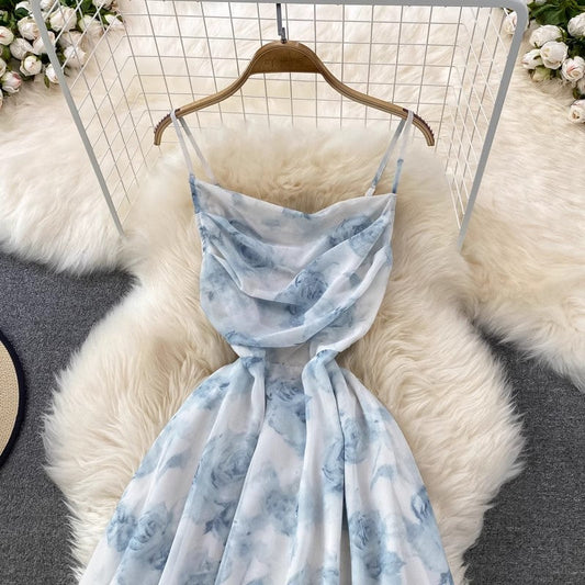 floral suspender skirt long skirt chiffon dress S4134