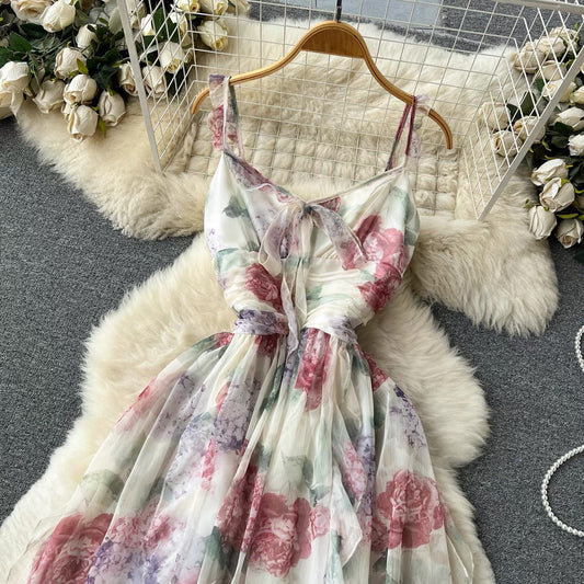 Floral Dress, Strap V-neck Dress S4435