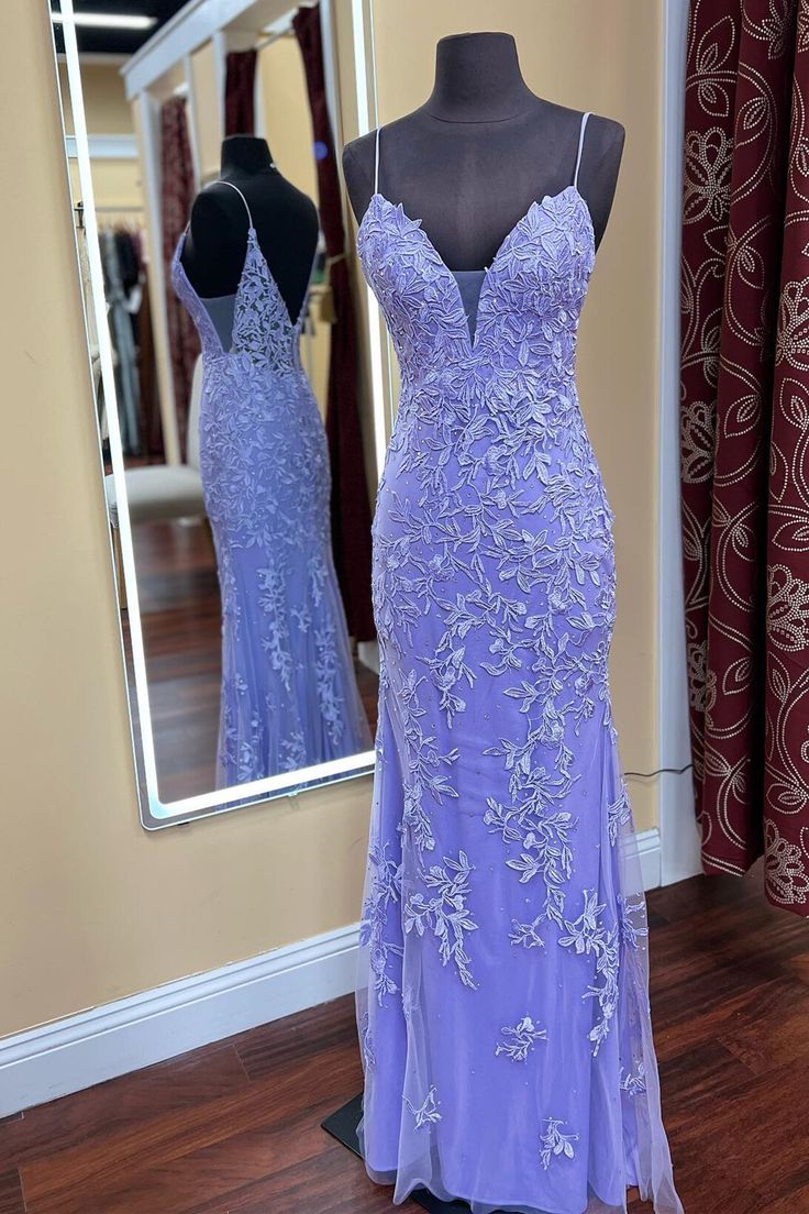 Lace Appliques Mermaid Straps Long Formal Dress S3639
