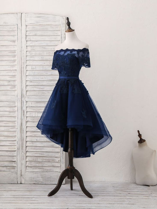 Dark Blue Tulle Lace Short Prom Dress, Dark Blue Homecoming Dress S2966