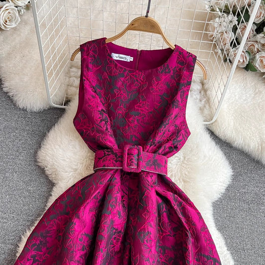 Fashionable sleeveless round neck A-line dress S3950