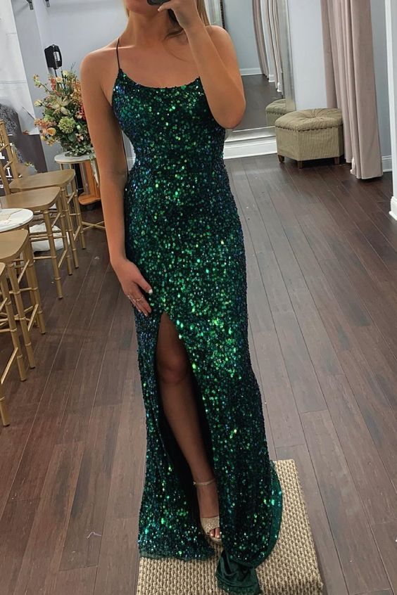Emerald Green Sequins Mermaid Long Formal Dress S3777
