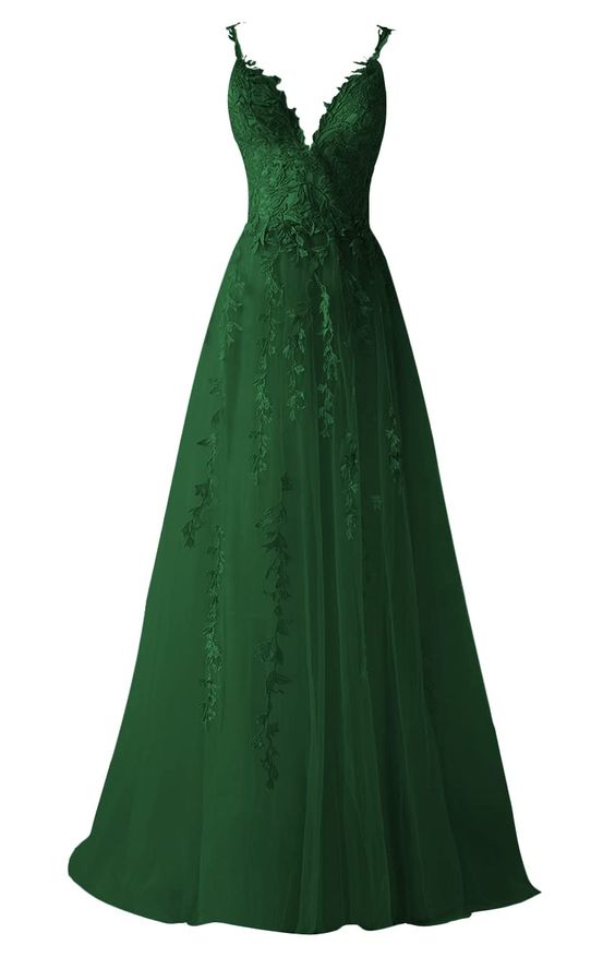 Chic Tulle Appliques Prom Dresses Long Ball Gown V Neck Lace Formal Dress for Women Wedding Gowns S3876