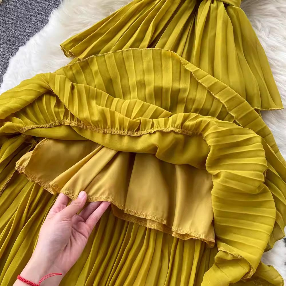 French dress for women pleats ruffled chiffon cake skirt S4667