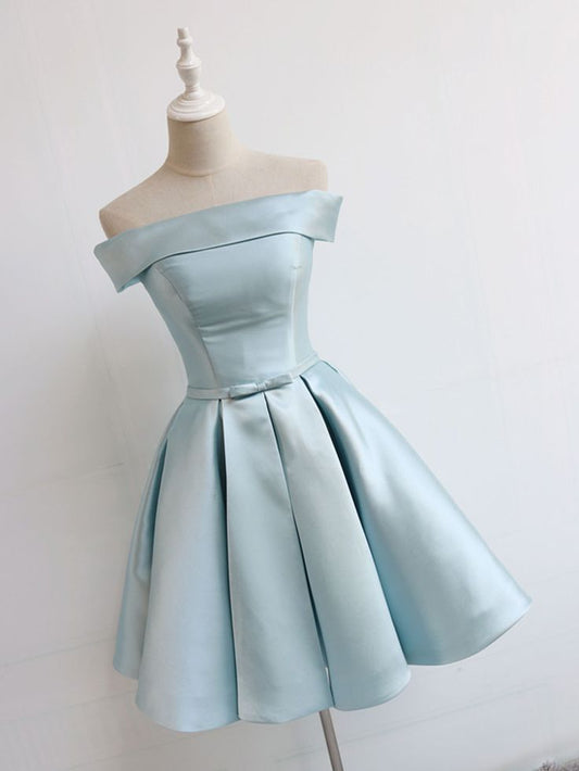 Simple A-Line Satin Short Prom Dress, Satin Homecoming Dress S3560