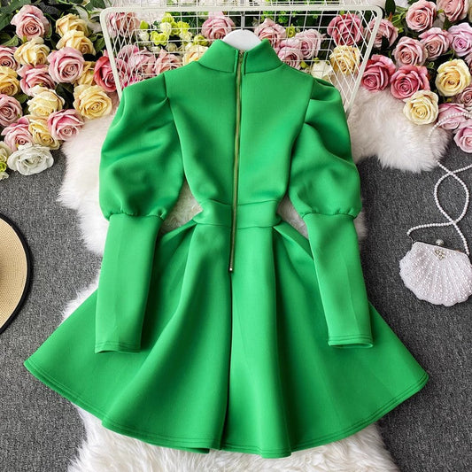 Dress for women puff sleeves A-line skirt S4266