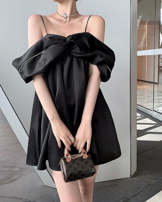 Fitted Little Black Hoco Party Dress Off Shoulder Homecoming Dress S2868
