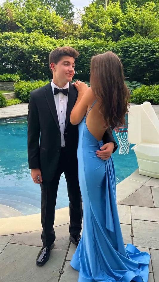 Sexy Blue Mermaid Prom Dresses,Open Back Long Evening Party Dress fg4239