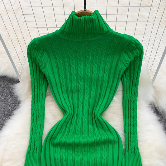 high-neck skirt mid-length knitted dress S4258