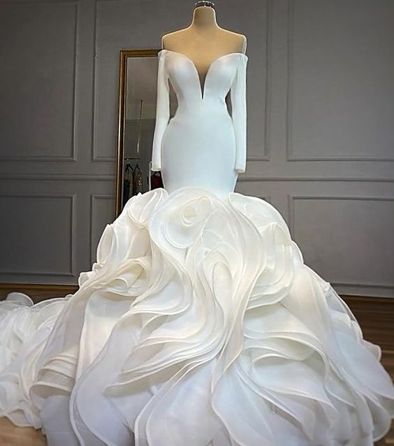 Mermaid Evening Gown Elegant Dress Long Sleeve Wedding Dresses