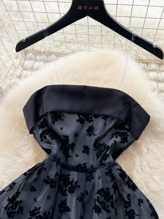 Jacquard Dress,strapless Dress,black Dress,vintage Dress S4478