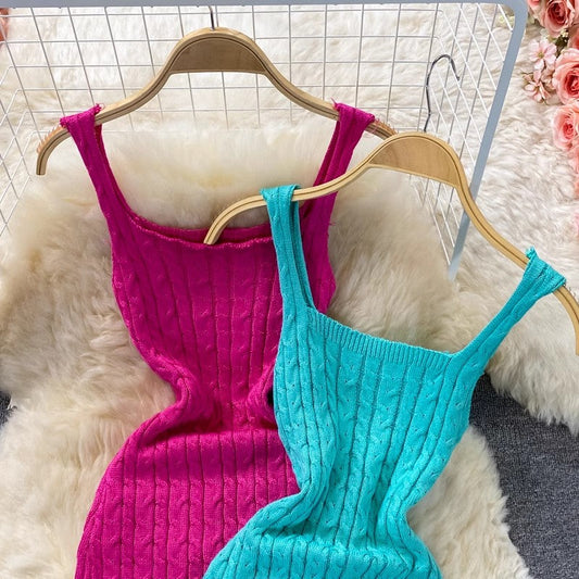 women's knitted vest skirt suspender dress S4428