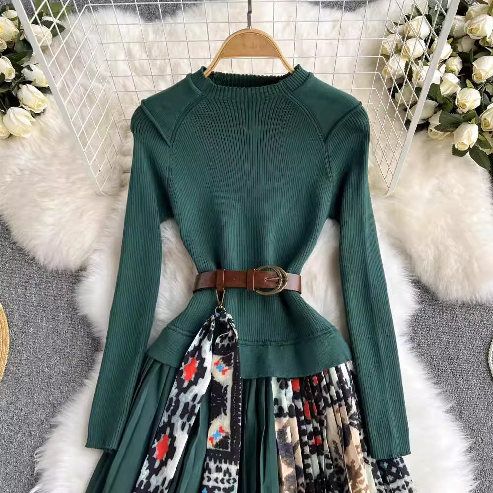 chic new style pleated knitted dress S4561