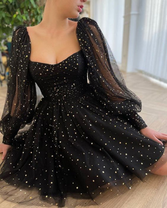 A-line tulle evening dresses, long sleeves princess dress homecoming dress fg3316