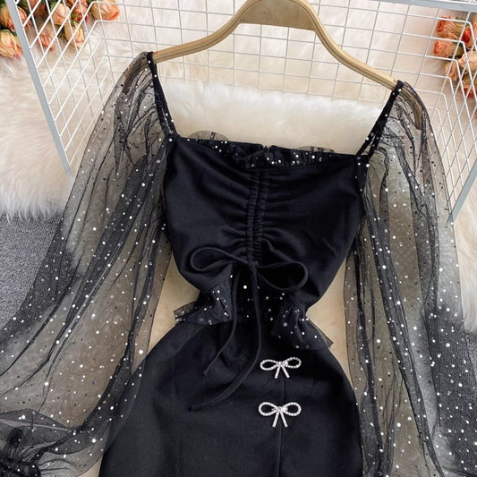 sexy shiny mesh slit wrap dress S4098