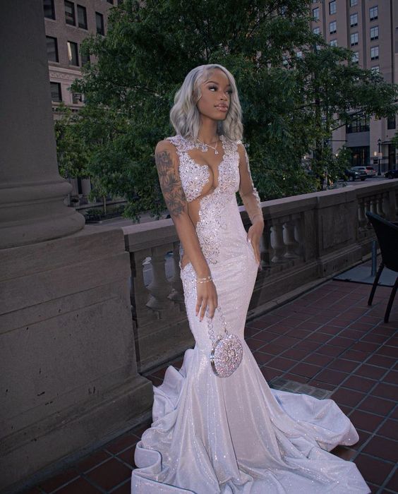 White Mermaid Prom Dress S3754