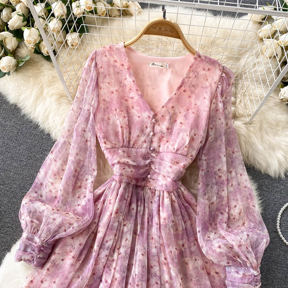 Cute V-neck Short Dresses, A-line Long Sleeve Dresses S4416