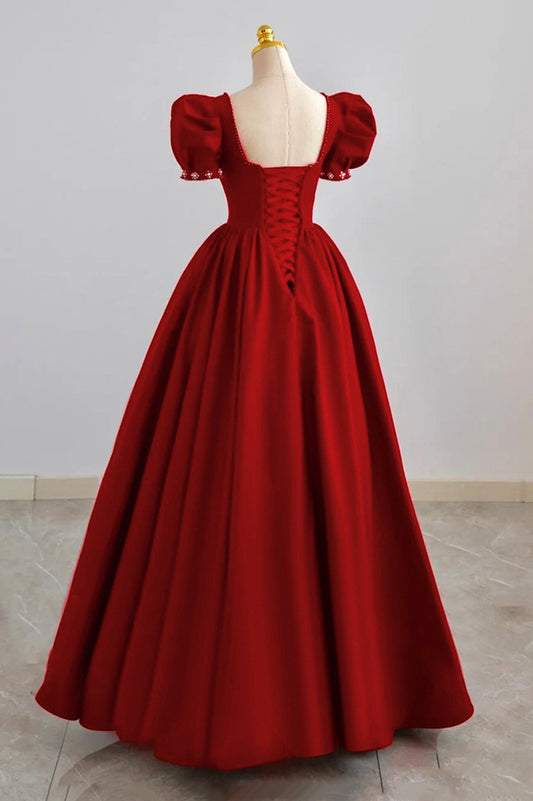 RED SATIN A LINE PROM DRESS RED EVENING DRESS S2651