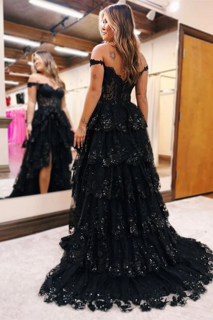 Tulle Appliques Off-the-Shoulder Ruffle Long Prom Dress fg4747