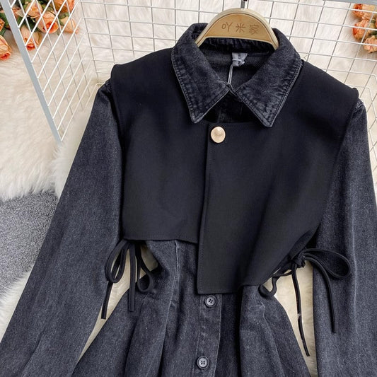 Fashionable Loose Mid-length Two-piece Denim Dress S3907