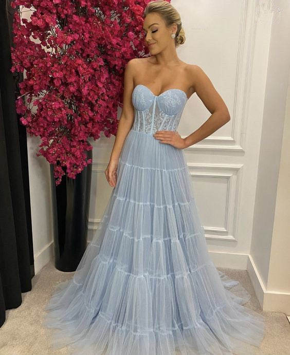 Light Blue Long Prom Dress Formal Evening Gowns