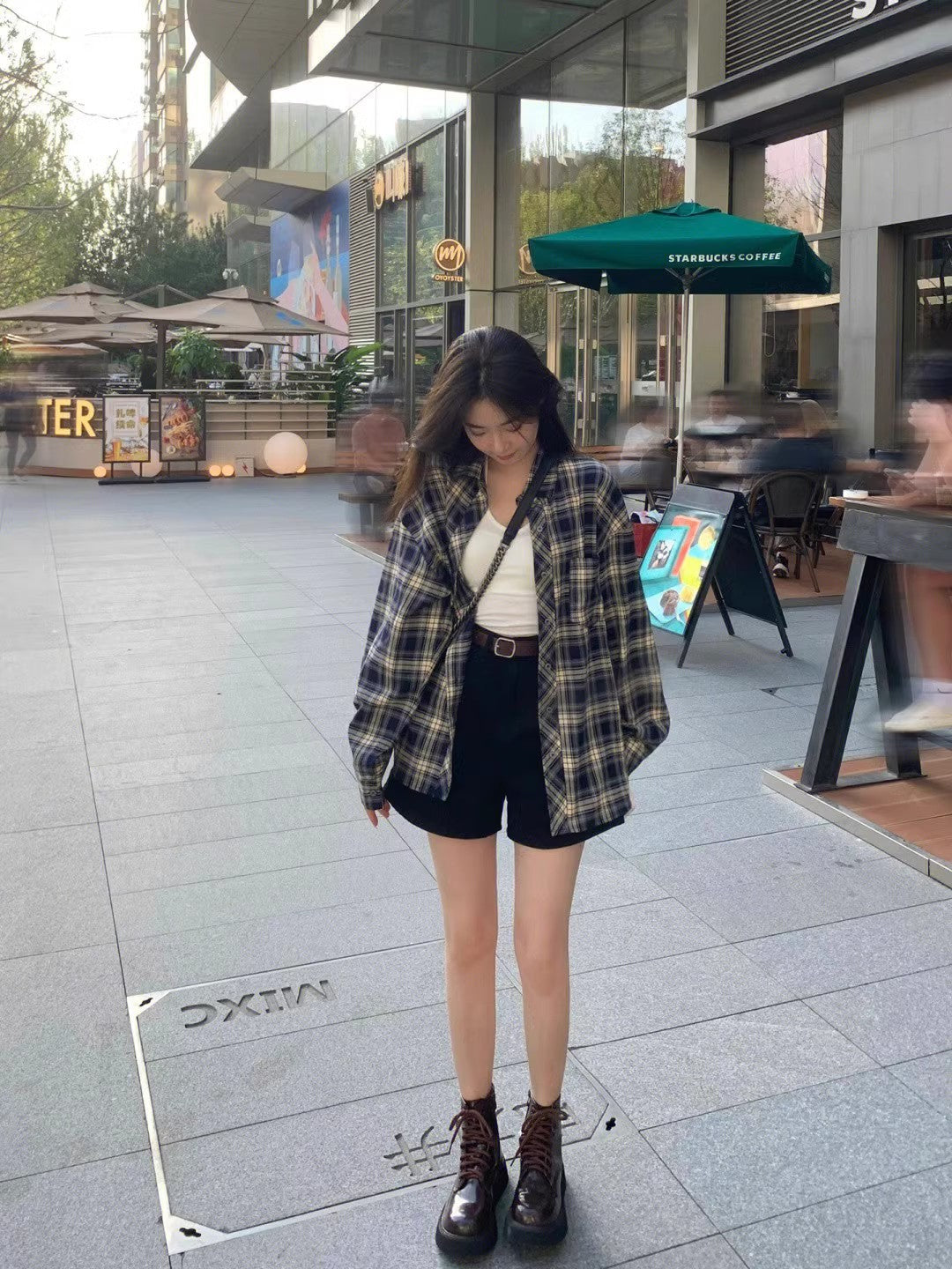 Plaid shirt women's shirt cardigan coat long-sleeved top S3421